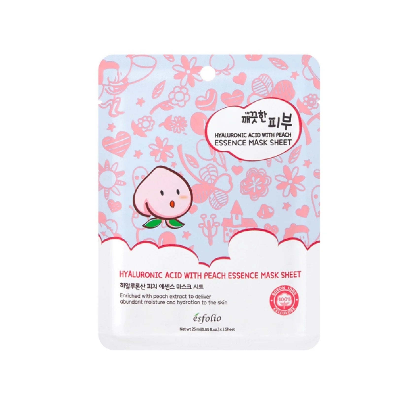 esfolio Pure Skin Essence Mask Sheet  Hyaluronic Acid With Peach